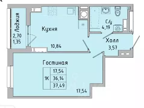 1-к кв. Ростовская область, Батайск ул. Ушинского, 27Ак3 (37.49 м) - Фото 0