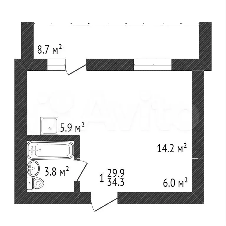 квартира-студия, 34,4 м, 3/12 эт. - Фото 0