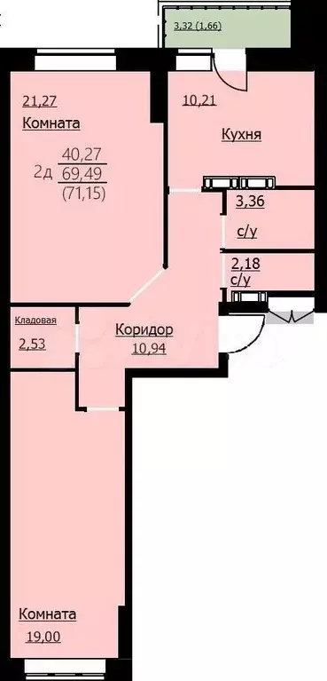 2-к. квартира, 71,2 м, 5/10 эт. - Фото 1