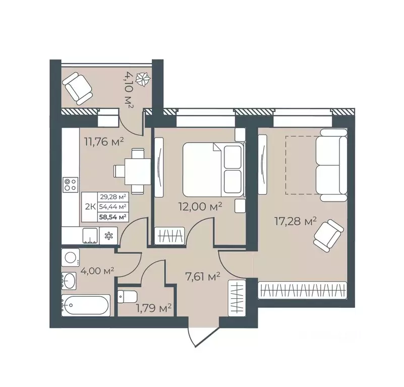 2-к кв. Воронежская область, Бобров  (58.54 м) - Фото 1