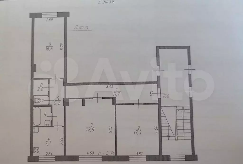 3-к. квартира, 89 м, 5/5 эт. - Фото 0
