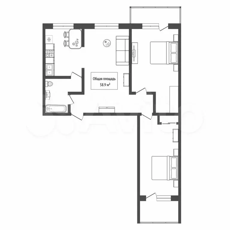 3-к. квартира, 58,9 м, 9/9 эт. - Фото 0