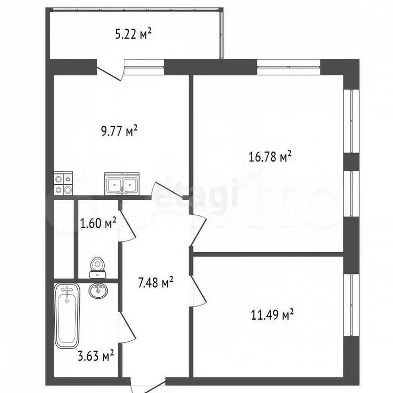 2-к. квартира, 51 м, 21/21 эт. - Фото 0