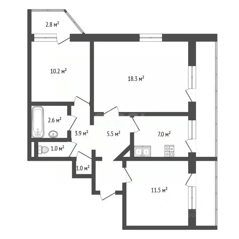 3-к кв. Севастополь ул. Степаняна, 5 (68.9 м) - Фото 2