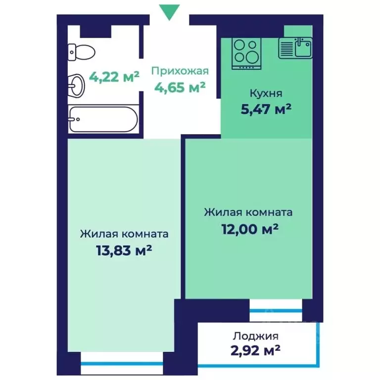 1-к кв. Ярославская область, Ярославль Аэропарк жилой комплекс (41.63 ... - Фото 1