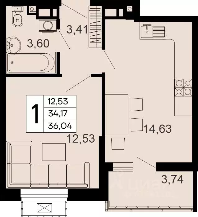 1-к кв. Адыгея, Майкоп 9 Мая ул. (36.04 м) - Фото 1