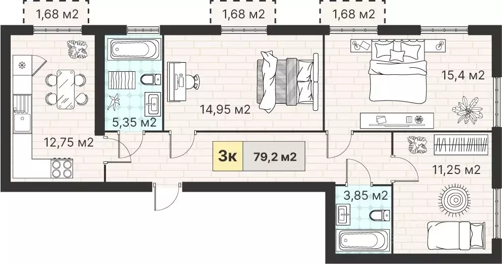 3-к кв. Калининградская область, Гурьевский муниципальный округ, пос. ... - Фото 1