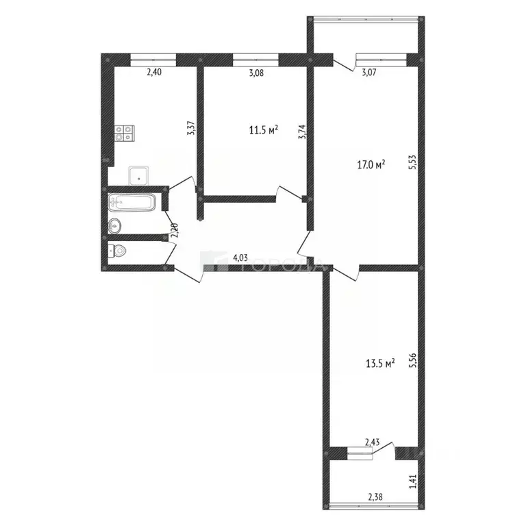 3-к кв. Кемеровская область, Новокузнецк ул. Косыгина, 11 (60.6 м) - Фото 2