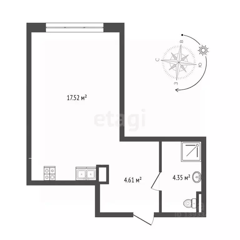 Студия Тюменская область, Тюмень ул. Газовиков, 73к1 (26.4 м) - Фото 2