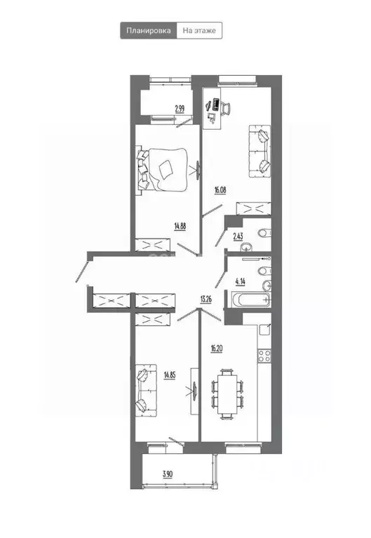 3-к кв. Иркутская область, Иркутск ул. Ивана Доронина, 7/1 (81.7 м) - Фото 2