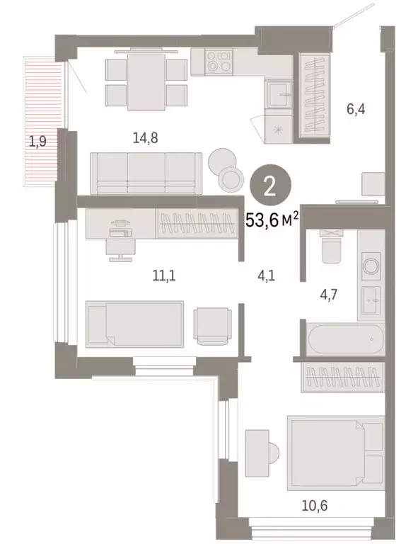 2-комнатная квартира: Тюмень, жилой комплекс Зарека (53.58 м) - Фото 1