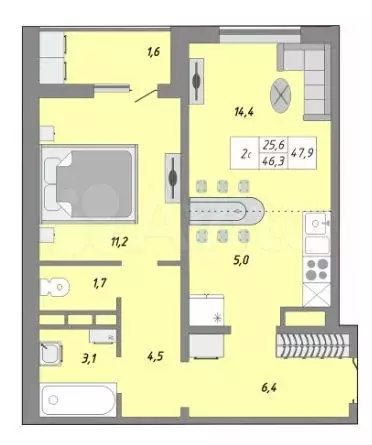 2-к. квартира, 50 м, 9/20 эт. - Фото 0