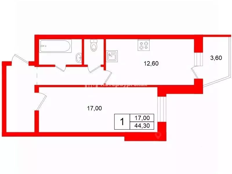 1-к кв. Санкт-Петербург просп. Просвещения, 30к3 (44.3 м) - Фото 2