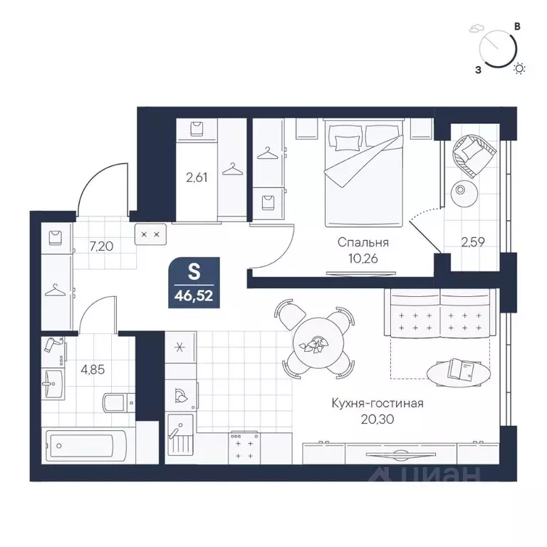 1-к кв. Новгородская область, Великий Новгород Медь кв-л,  (46.52 м) - Фото 1