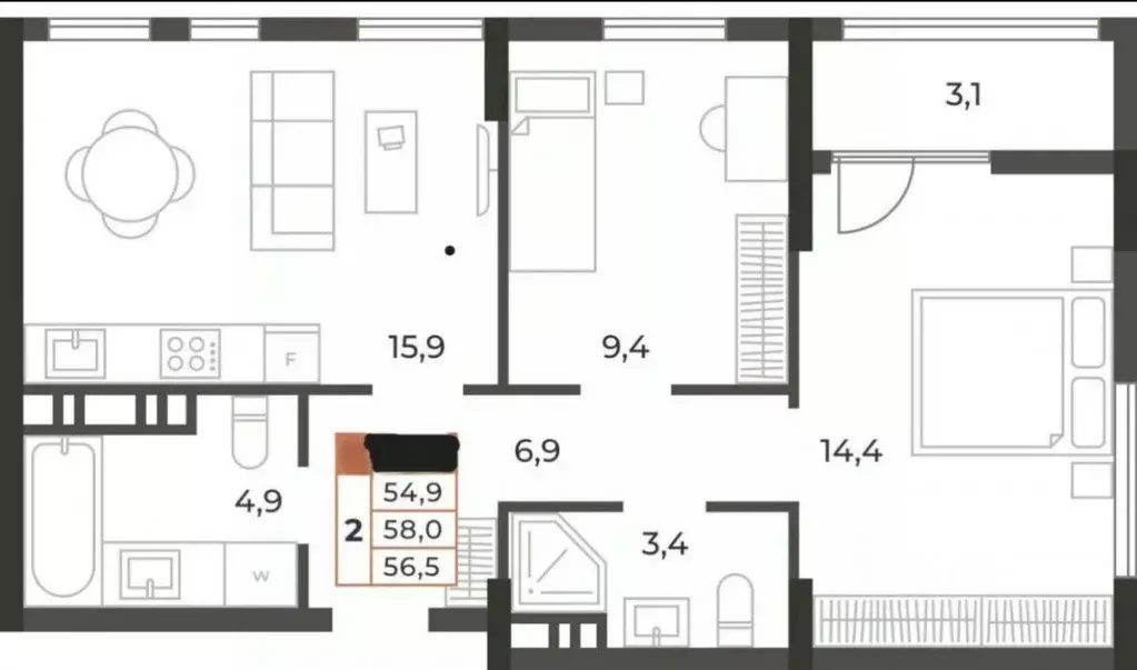 2-к кв. Крым, Симферополь ул. Караимская, 50 (56.0 м) - Фото 1