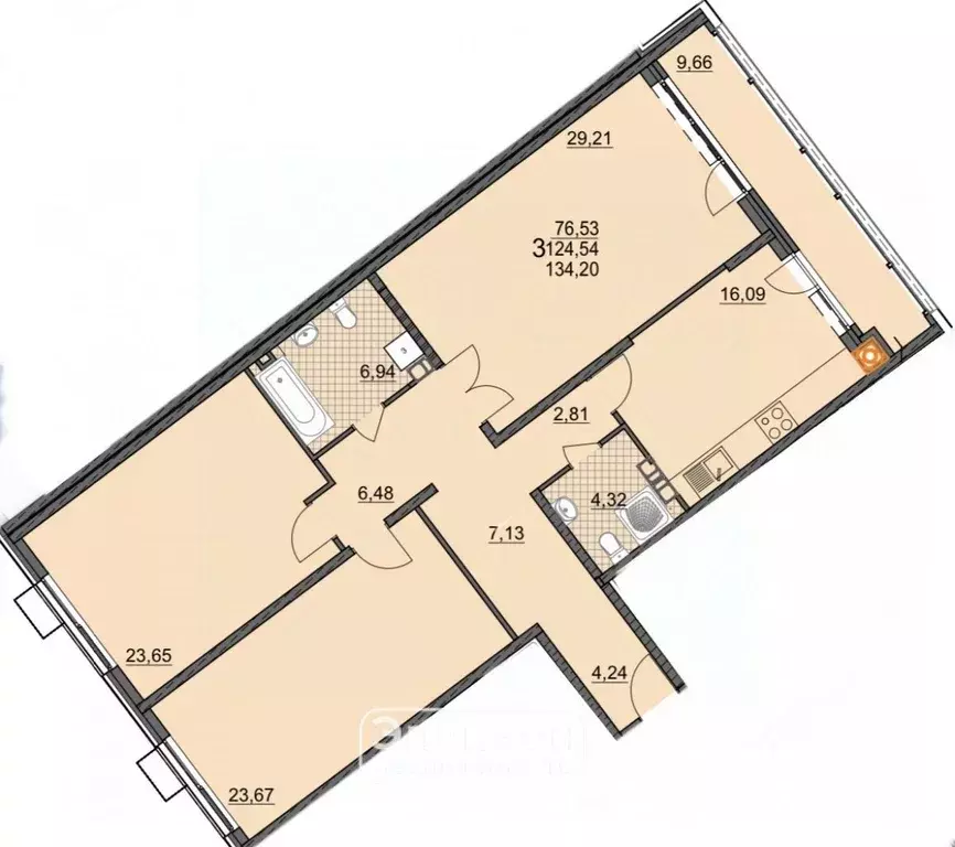 3-к кв. Курская область, Курск ул. Володарского, 50к1 (124.54 м) - Фото 1
