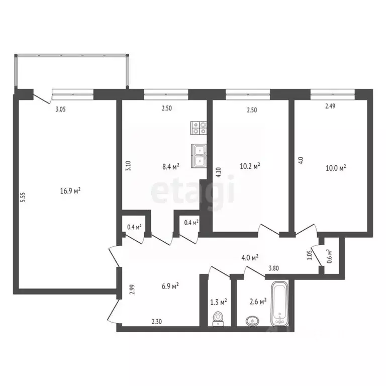 3-к кв. Саха (Якутия), Якутск ул. Каландаришвили, 40/8 (61.6 м) - Фото 2