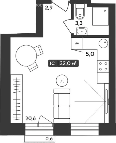 Квартира-студия: Октябрьский, жилой комплекс Альпийский квартал, 22 ... - Фото 1