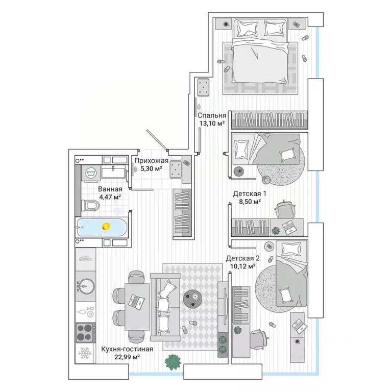 3-к кв. Приморский край, Владивосток Гринвуд жилой комплекс (66.1 м) - Фото 1