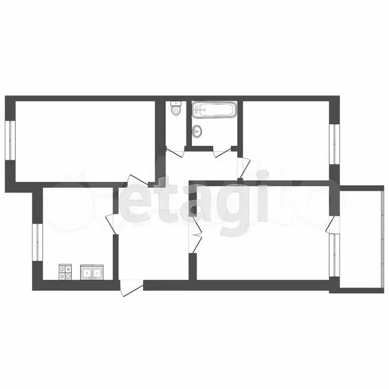 3-к. квартира, 57,1 м, 4/5 эт. - Фото 0