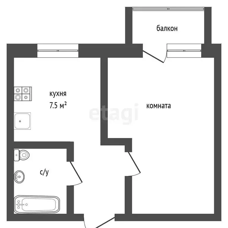 1-комнатная квартира: село Бокино, Дорожный переулок, 26к1А (32.7 м) - Фото 1