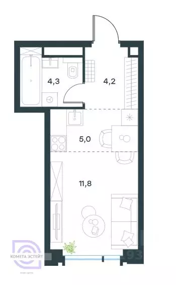 Студия Москва Амурская ул., 1Ак3 (25.0 м) - Фото 0