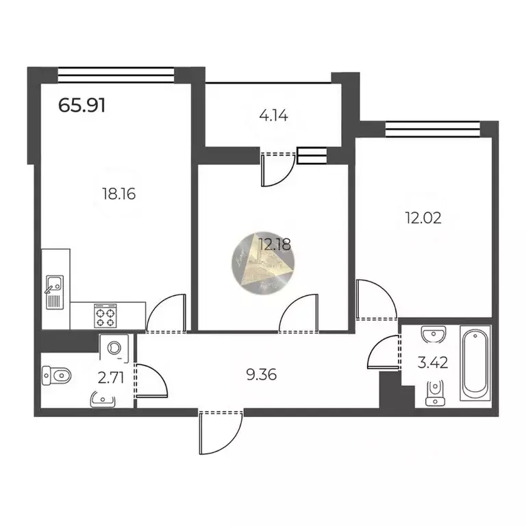 2-к кв. Санкт-Петербург ш. Суздальское, 8 (65.91 м) - Фото 2