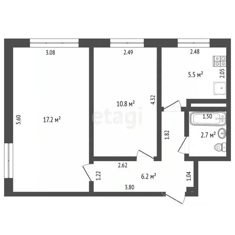 2-к кв. Калининградская область, Калининград ул. 1812 года, 79 (42.4 ... - Фото 2
