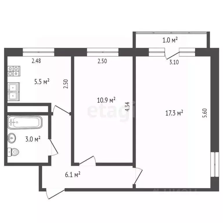 2-к кв. Псковская область, Псков ул. 23 Июля, 8 (42.8 м) - Фото 1