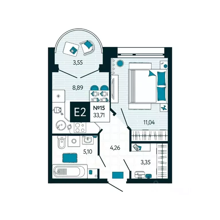 1-к кв. Тульская область, Тула ул. Чмутова, 158Д (33.71 м) - Фото 1