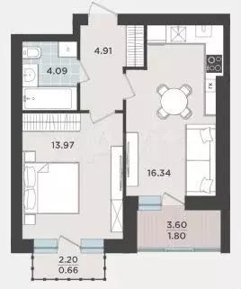 1-к. квартира, 45,1 м, 8/9 эт. - Фото 1