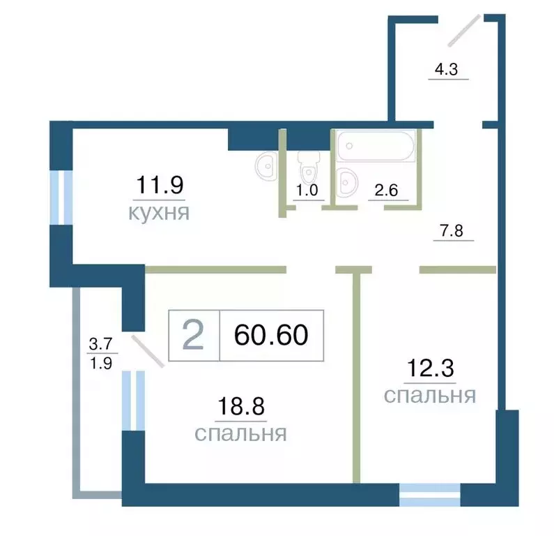 2-комнатная квартира: Красноярск, улица Профсоюзов, 3с8 (60.6 м) - Фото 0