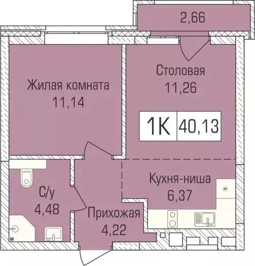 1-комнатная квартира: Новосибирск, улица Василия Клевцова, 3 (39.9 м) - Фото 1