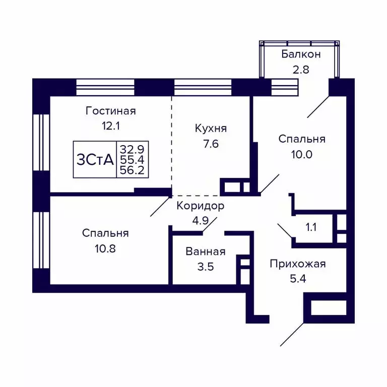 3-комнатная квартира: Новосибирск, Красносельская улица (56.2 м) - Фото 0