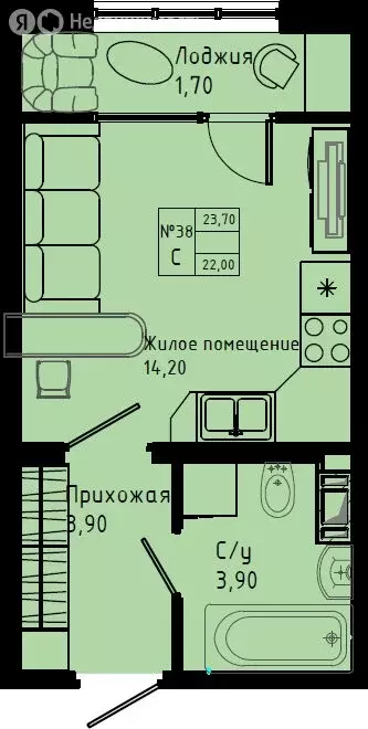 Квартира-студия: Коммунар, Железнодорожная улица, 41к3 (23.7 м) - Фото 1