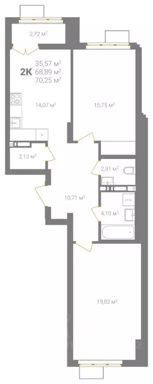 2-к кв. Нижегородская область, Нижний Новгород Ветеринарная ул. (70.25 ... - Фото 2