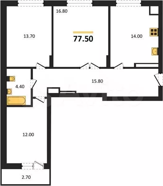 3-к. квартира, 77,5 м, 4/8 эт. - Фото 1