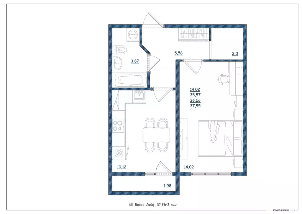 1-к кв. Тверская область, Тверь Новочеркасская ул., 49 (37.55 м) - Фото 2