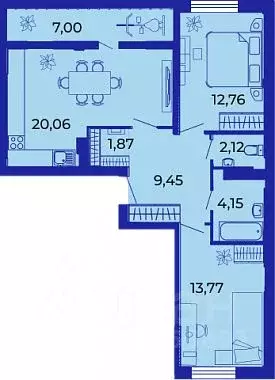 2-к кв. Брянская область, Брянск ул. Имени О.С. Визнюка, 18 (70.9 м) - Фото 1