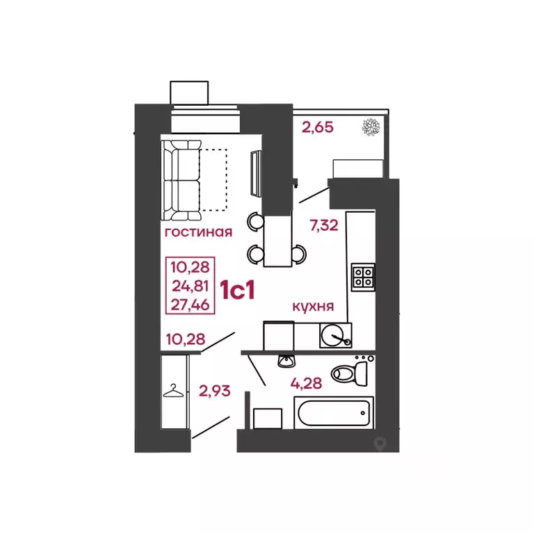 1-к кв. Пензенская область, Пенза ул. Леонова, 4 (27.46 м) - Фото 1