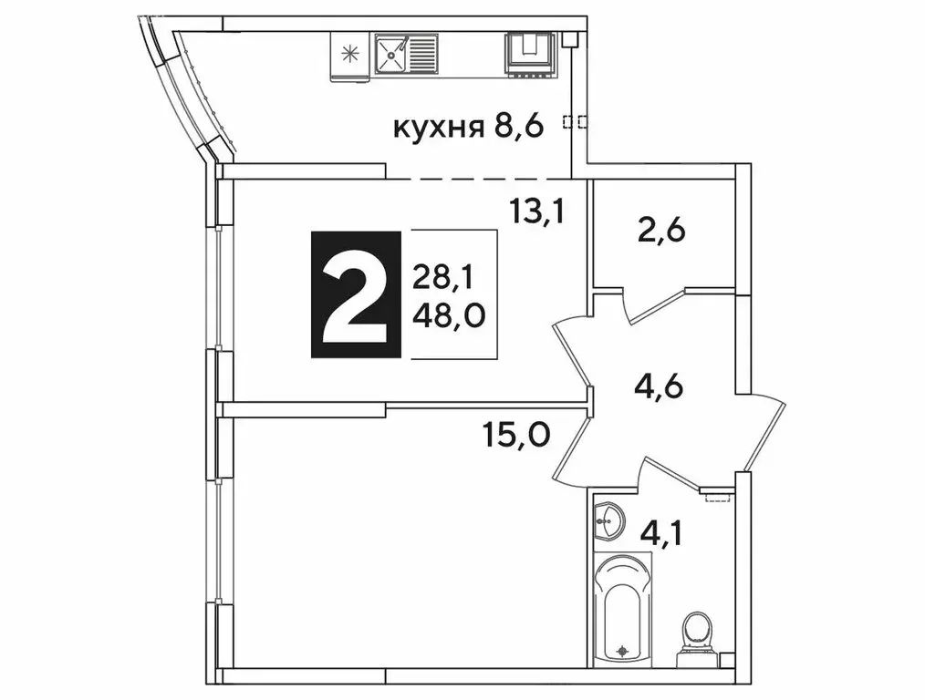 2-комнатная квартира: Краснодар, улица Ивана Беличенко, 92 (48 м) - Фото 1