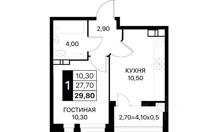 1-к кв. Ростовская область, Ростов-на-Дону ул. Вересаева, 90А (29.1 м) - Фото 0