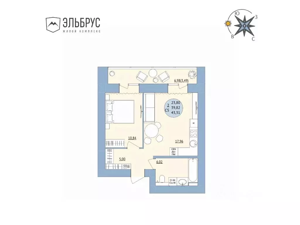 2-к кв. Башкортостан, Уфа Кавказская ул., 24 (43.31 м) - Фото 0