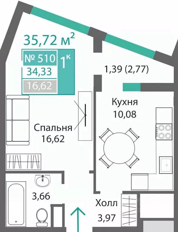 1-к кв. Крым, Симферополь Крымская роза мкр,  (35.72 м) - Фото 0