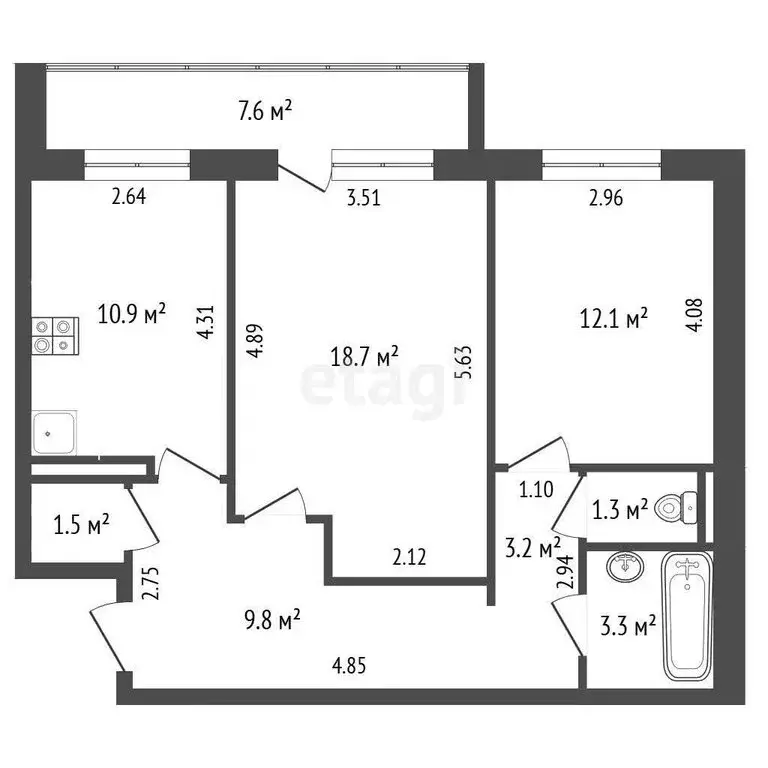 2-комнатная квартира: Томск, улица Говорова, 39 (61 м) - Фото 1
