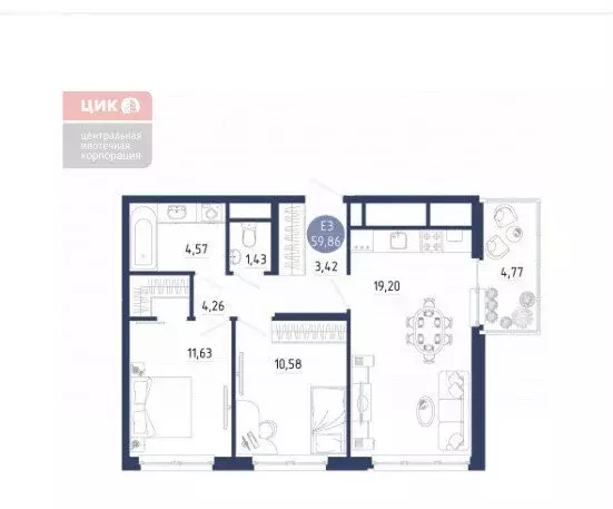 2-комнатная квартира: Дядьково, жилой комплекс Бульвар Оптимистов ... - Фото 0