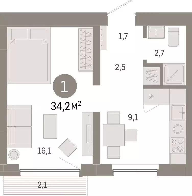 1-комнатная квартира: Новосибирск, квартал Лебедевский (34.2 м) - Фото 0