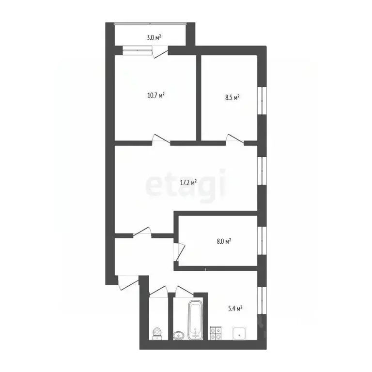 3-к кв. Тюменская область, Тюмень Парковая ул., 4А (58.6 м) - Фото 0