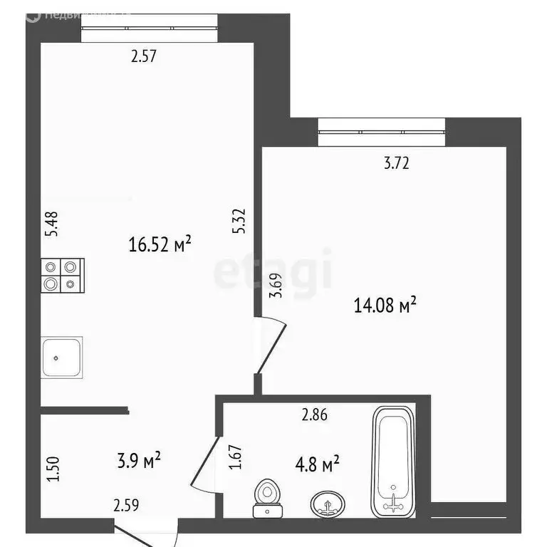 1-комнатная квартира: Патрушева, улица Льва Толстого, 17 (41.8 м) - Фото 1