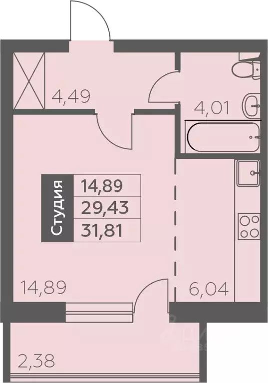 1-к кв. Башкортостан, Уфа ул. Орджоникидзе, 34 (31.81 м) - Фото 1